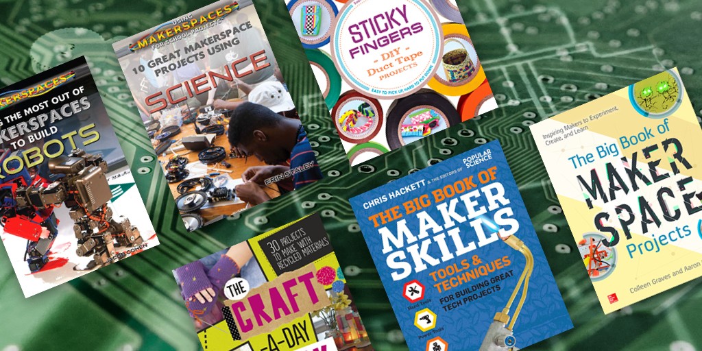 Book covers featured in this blog post over the image of a circuit board