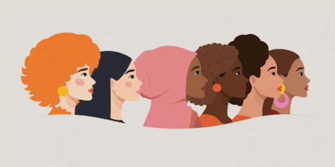 A graphic features the profiles of six diverse women standing side-by-side.